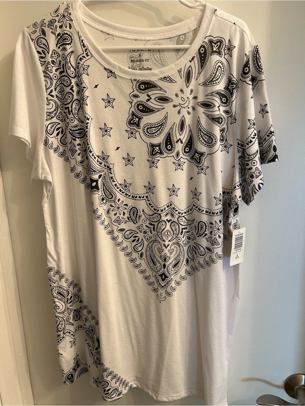 Pink Rose White Short Sleeve Bandana Print Tee